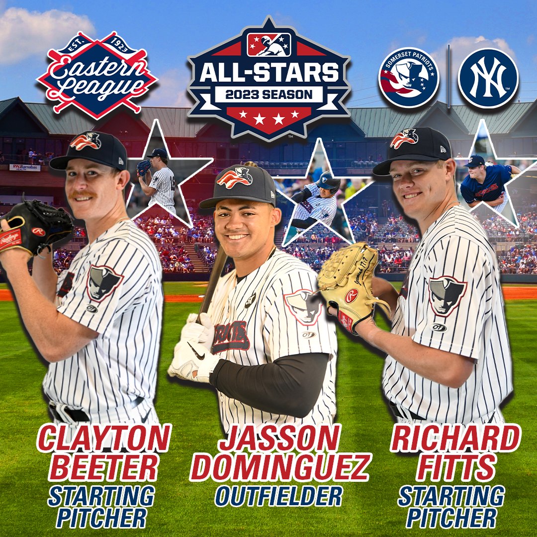 Congratulations to Clayton Beeter, Jasson Dominguez and Richard Fitts on being named 2023 Eastern League All-Stars!🌟🎖