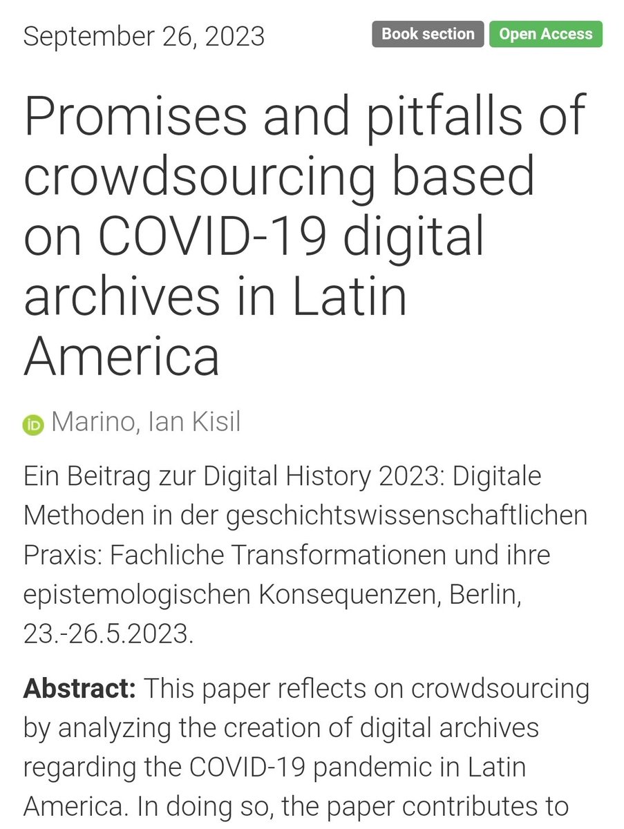 Ian Kisil Marino (@iankismar) on Twitter photo The paper I presented at the #DigHist23 is out!
⚠️🤖👀💻
Thanks to @TorstenHiltmann and the <a href="/HumboldtUni/">Humboldt-Universität zu Berlin</a> team!
zenodo.org/record/8319680 The paper I presented at the #DigHist23 is out!
⚠️🤖👀💻
Thanks to @TorstenHiltmann and the <a href="/HumboldtUni/">Humboldt-Universität zu Berlin</a> team!
zenodo.org/record/8319680
