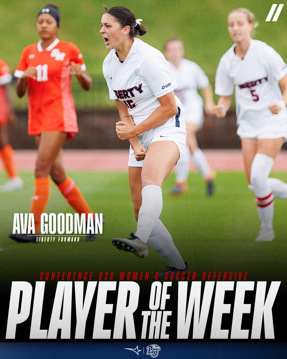 ConferenceUSA's tweet photo. ⚽️ OFFENSIVE PLAYER OF THE WEEK ⚽️
presented by Blenders Eyewear //

🏅1️⃣ Ava Goodman, @LibertyWSoccer

#NoLimitsOnUs | https://t.co/Eofh4S7n2X