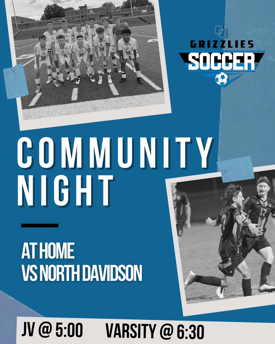 OGHSoccer's tweet photo. Come join us on 9/27 for our Community Night tomorrow night against North Davidson! Kids wearing their jerseys will get in for free!
#BeOG #RalphStrong #NextLevel https://t.co/gwLb4CCdPh