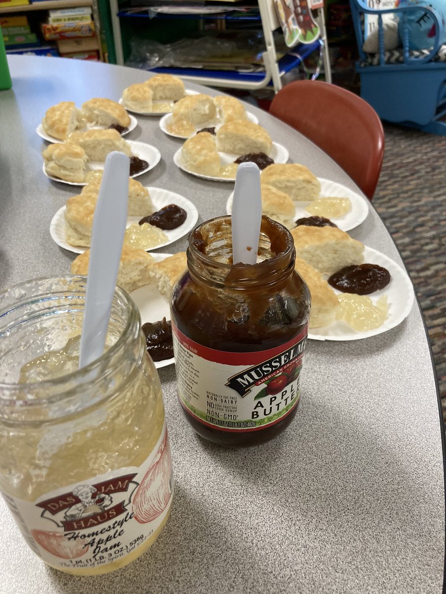 Starting #johnnyappleseed day off with some biscuits, apple butter and apple jam!!  
#Kindergarten