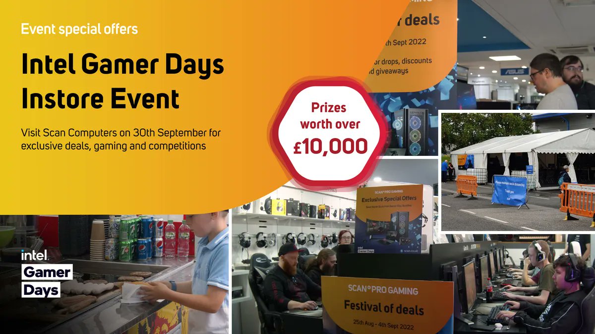 Join Scan & Intel for our gaming celebration. Visit our store on 30th September for our event full of exclusive deals, gaming, competitions and FREE food.
Come down for a chance to WIN some of our prizes worth over £10,000! #IntelGamerDays
Find out more: bit.ly/3tg8BFZ