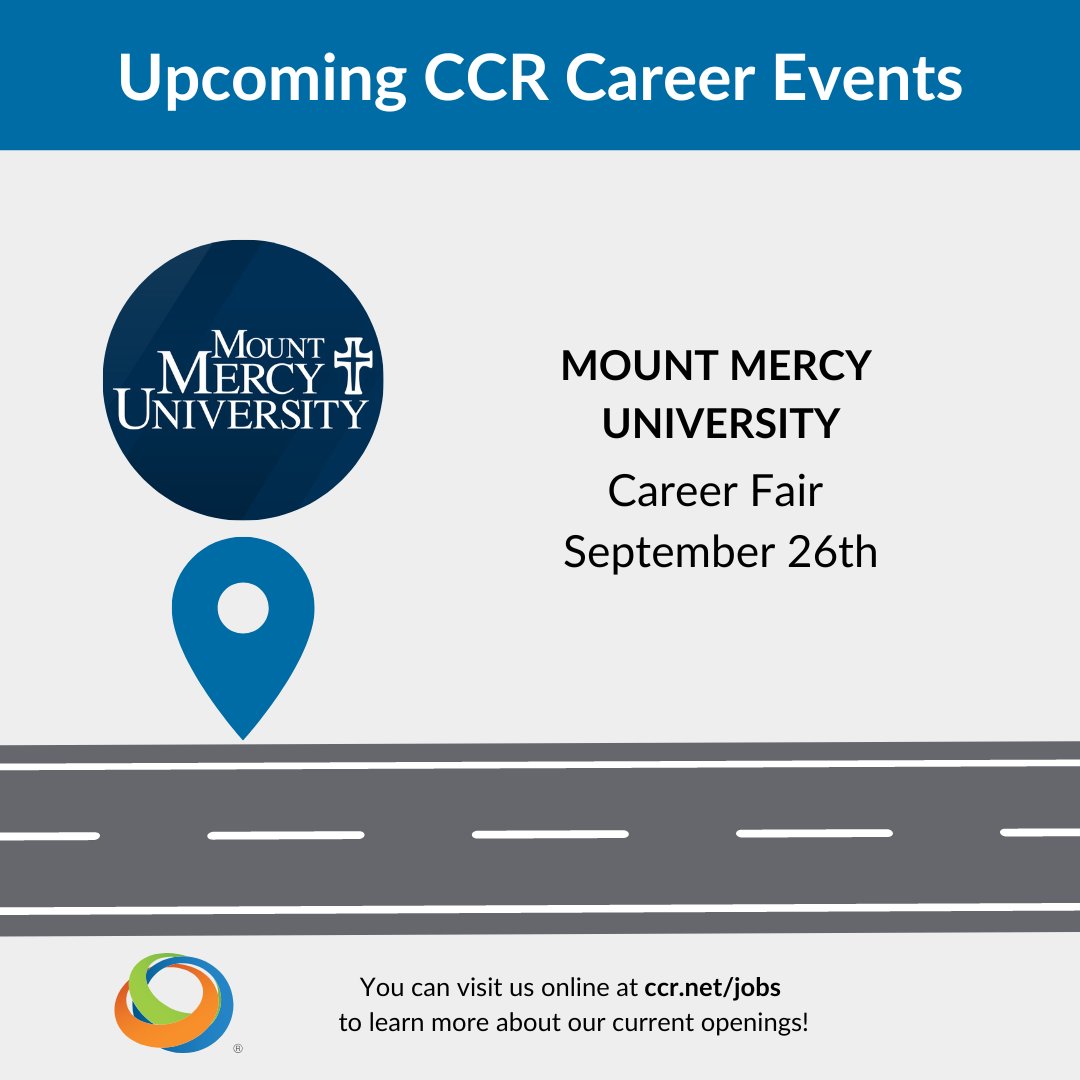CCRdotNET's tweet image. Hey Mustangs! We are making our second stop for CCR on the Road, at the Mount Mercy University Career Fair today! We will be at the University Center from 3pm-5pm today!