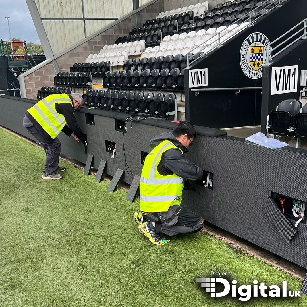 Pro_DigitalUK's tweet photo. We began our new pitchside install at The SMISA Stadium at the start of last week. Here is a look at the progress. It will be finished by the end of this week! Follow Project Digital UK for updates and footage!  @saintmirrenfc #DigitalSignage #Football #StMirrenFC https://t.co/w5dsMPMDP3