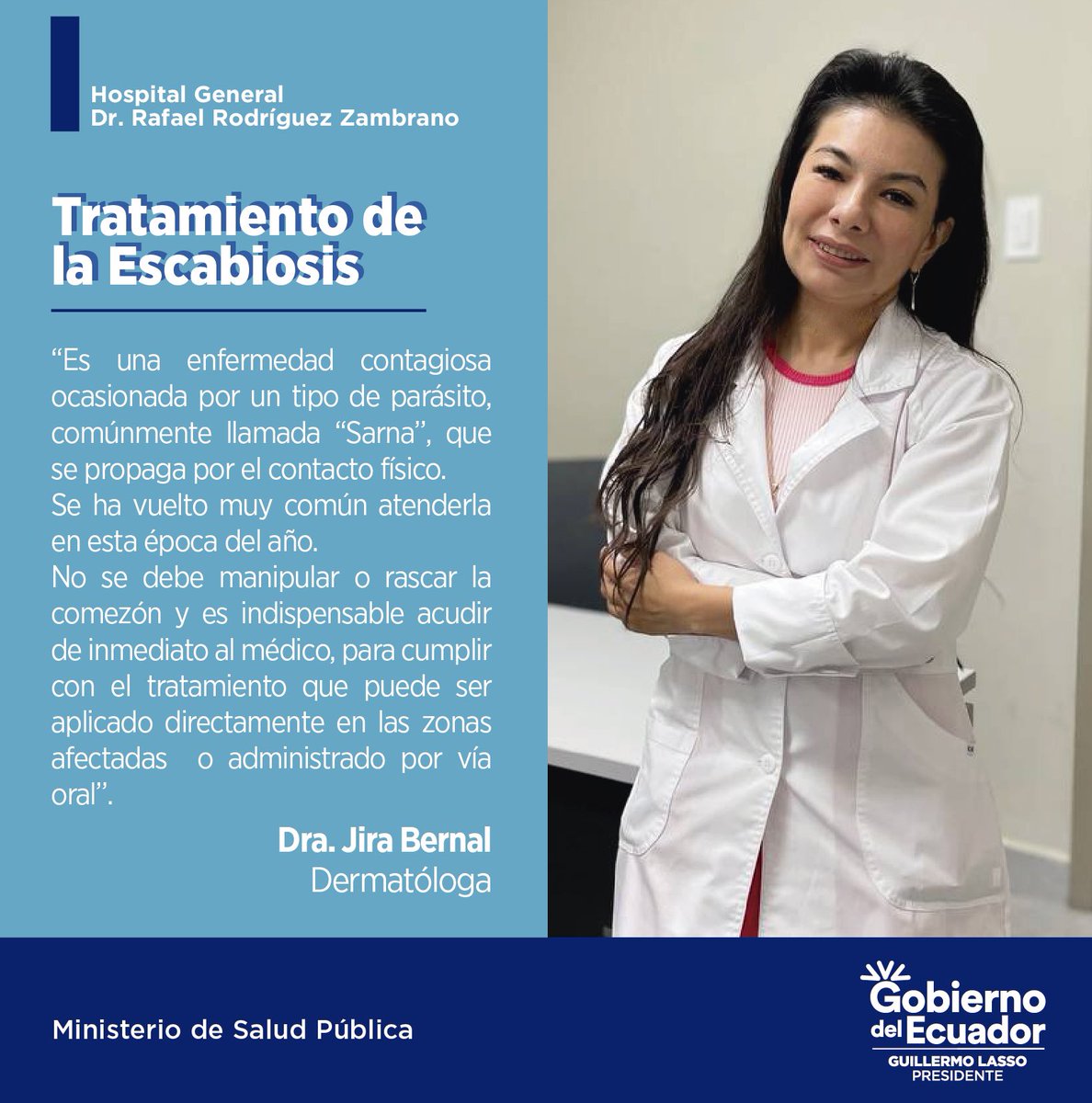 HRZManta's tweet photo. Iniciamos la jornada con una importante recomendación de nuestra Dermatóloga 👩🏻‍⚕️acerca de la Escabiosis, una enfermedad con alta incidencia en esta época del año y que se atiende con frecuencia en nuestra Consulta Externa 🏥🩺

#NuestroTrabajoContinúa 
#HRZTeCuida https://t.co/636OsplQon