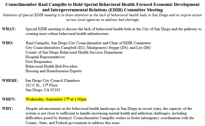 LisaHalverstadt's tweet photo. Happening tomorrow at San Diego City Hall. 👇

Context: New state mandates are expected to put more pressure on already clogged, overtaxed behavioral health system. 

More on this: https://t.co/S8K4QUPIeB https://t.co/APpnIJP2gf