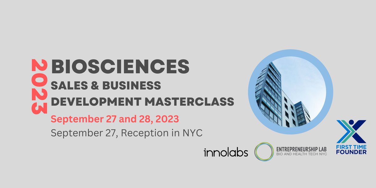 Last call to join ELabNYC's #BioSciences #Sales &amp; #BusinessDevelopment #Masterclass 9/27-9/28 at Innolabs LIC Long Island City, NY.

Walkins welcome. Please arrive by 8:30AM to ensure you'll be able to participate in the entire day of learning.

Register: lnkd.in/e33xG_WQ