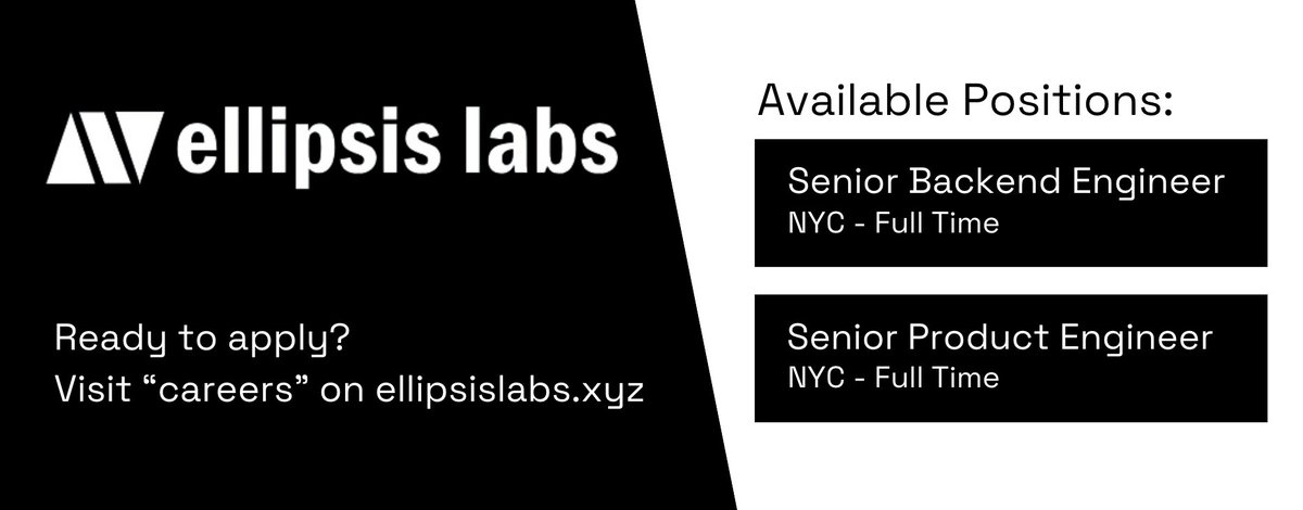 Interested in building the future of finance? Ellipsis Labs is hiring senior backend engineers and senior product engineers. Head to jobs.ashbyhq.com/ellipsislabs to apply today.