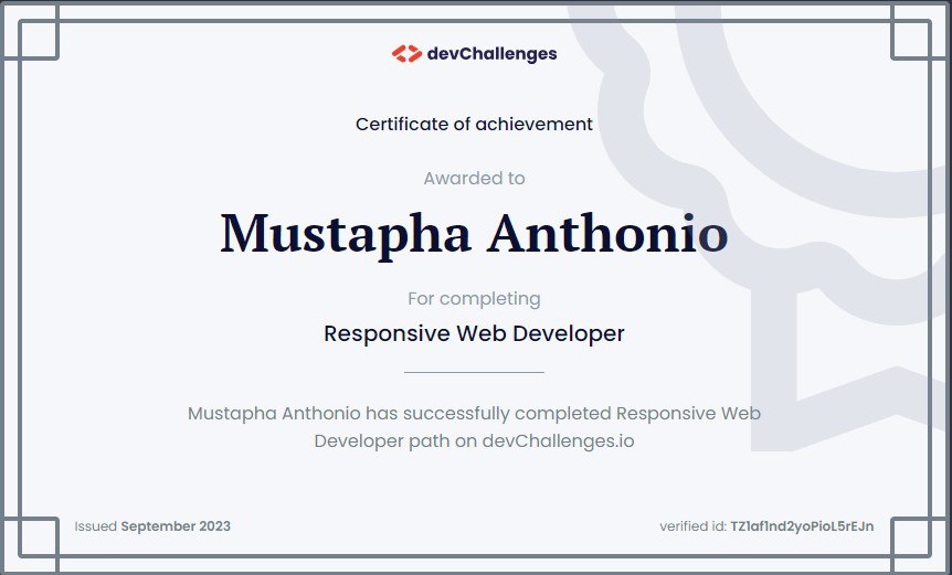 engamo123's tweet image. 🎉 Just completed the Responsive Developer Path on @devchallengesio, and I can&apos;t thank @thunghiemdinh enough for creating this incredible platform. 🙏 Your dedication to helping developers learn and grow is truly inspiring! #devchallenges #certificate #coding #responsive
