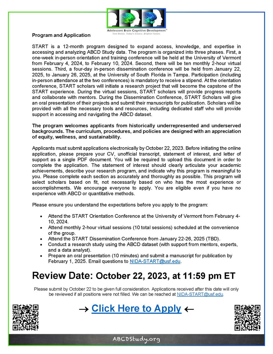 Attn Early Career Scholars: START Program is looking for trainees for ABCD Study. usf.az1.qualtrics.com/jfe/preview/pr…