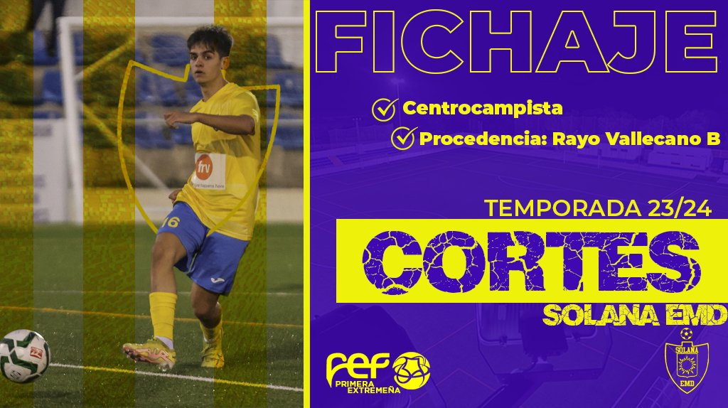 🗞️ FICHAJE 📝

🫵 José Cortés se convierte en nuevo jugador del 
<a href="/SolanaEMD/">Solana EMD®</a>. Regresa al club uno de los jugadores de la pasada campaña.

👍 <a href="/josecortes_8/">JoseCortes.8</a>

⚽ Procedencia: Filial del <a href="/RayoVallecano/">Rayo Vallecano</a>
 🔄 Centrocampista.

#MásqueNunca 💛