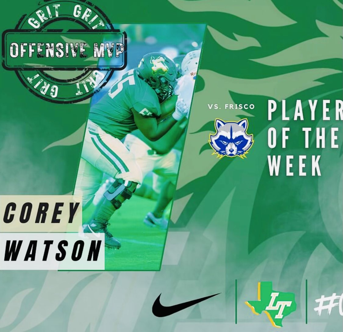 CoreyWatsonJr07's tweet photo. Offensive MVP! Player of the Week ✅ 
@coreywatsonjr07 @LTBlazerRecruit #GRIT #POTW #GoLT https://t.co/mzlkO6IB1b