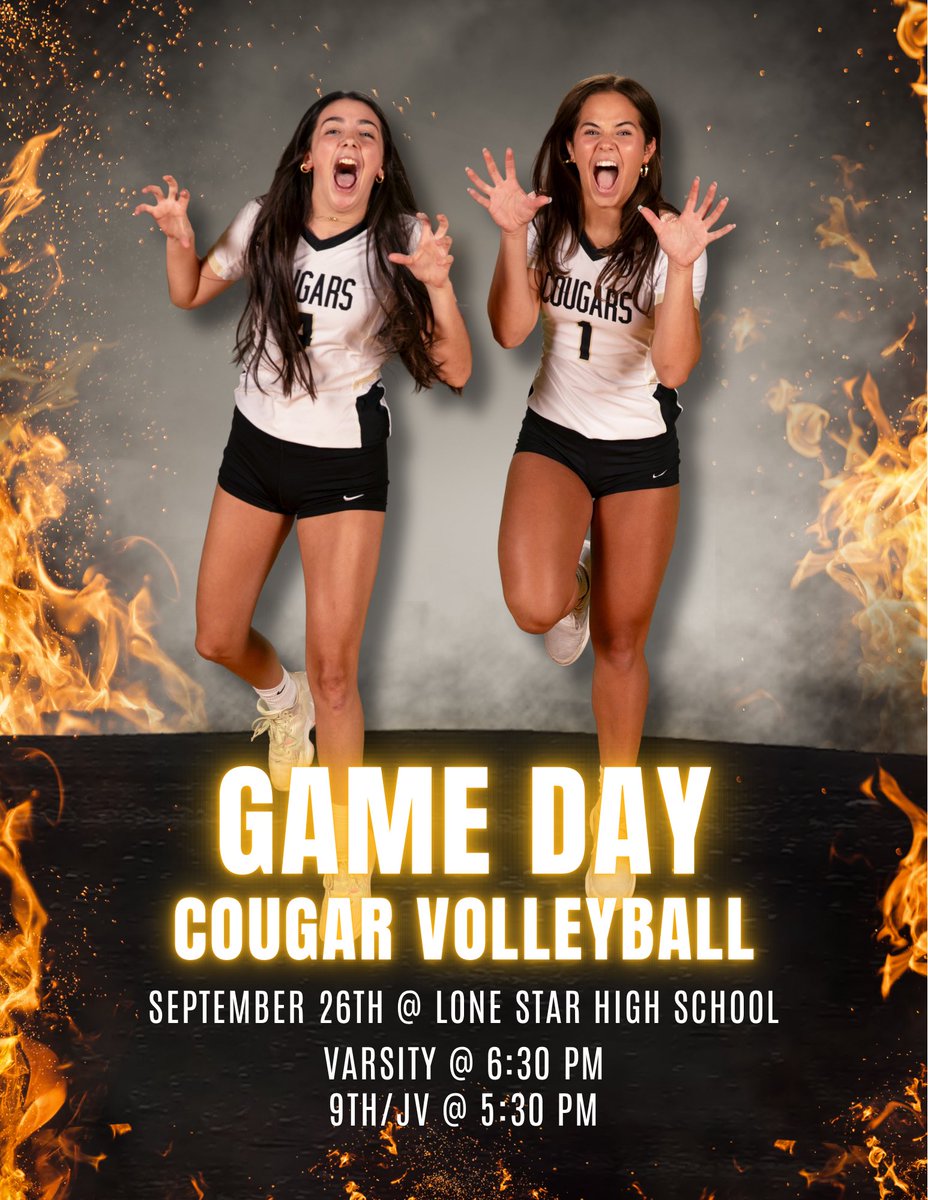 It’s Game Day!! Come out to Lone Star HS tonight to see your Lady Cougars in action!🏐💛🖤