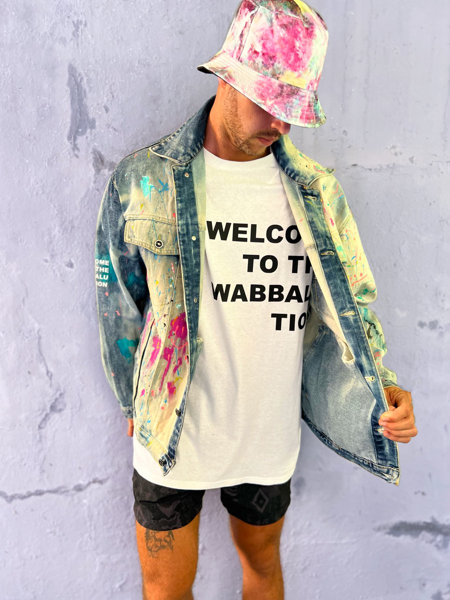 badwabbitznft's tweet photo. Welcome to the Wabbalution Oversized Tee and hand painted Jacket set. Out Now. All hand painted made to order. Only a few left. #wabbitzworld #bwnft https://t.co/FzOfibn0WP