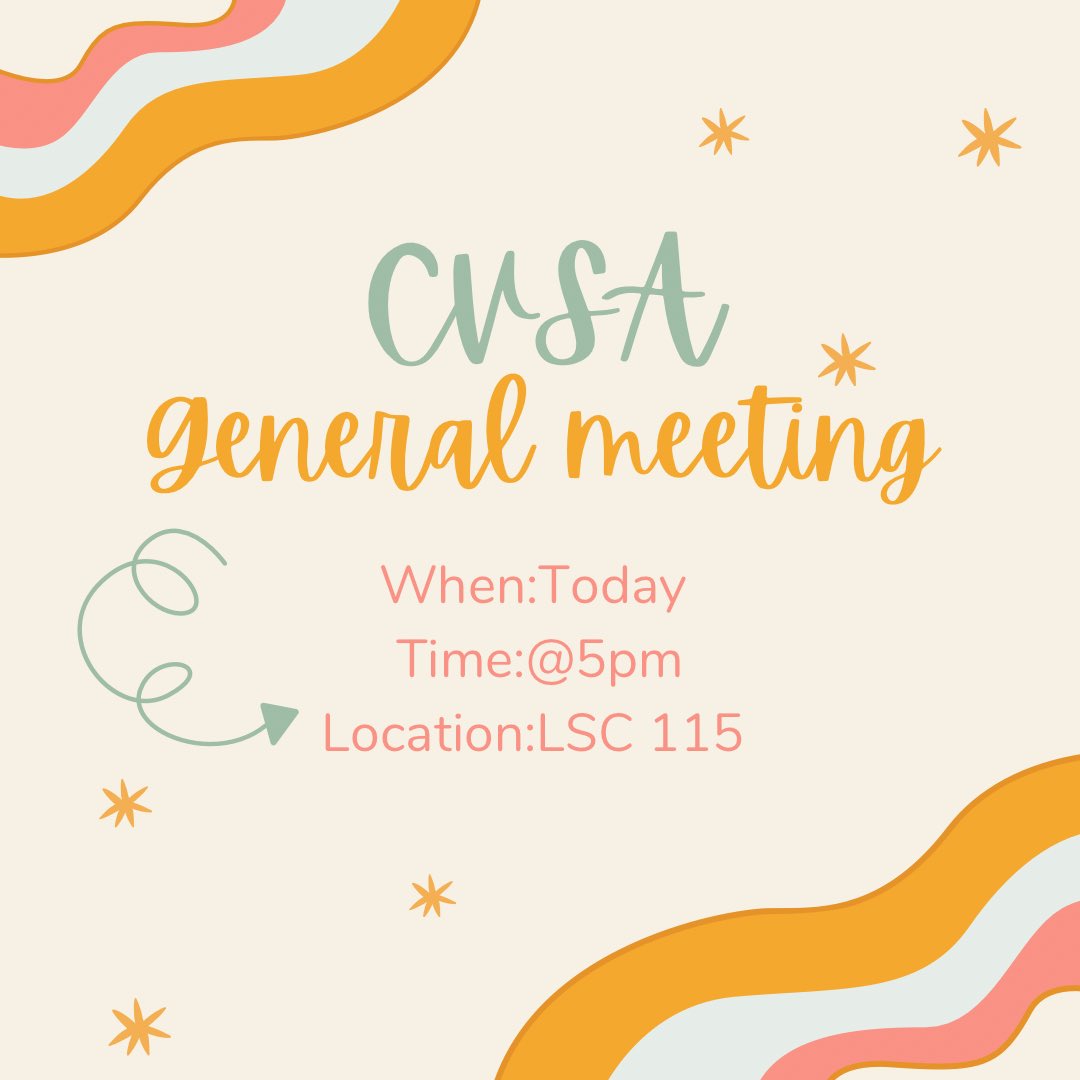 SHSUCVSA's tweet photo. We hope that you all had a great weekend!! There is a meeting today, and we do have a guest speaker so please make sure to be on time. We don’t want to interrupt our speaker so please get there in time. If for any reason you will not be able to attend today’s meeting email us! https://t.co/Rj7dow3cmm