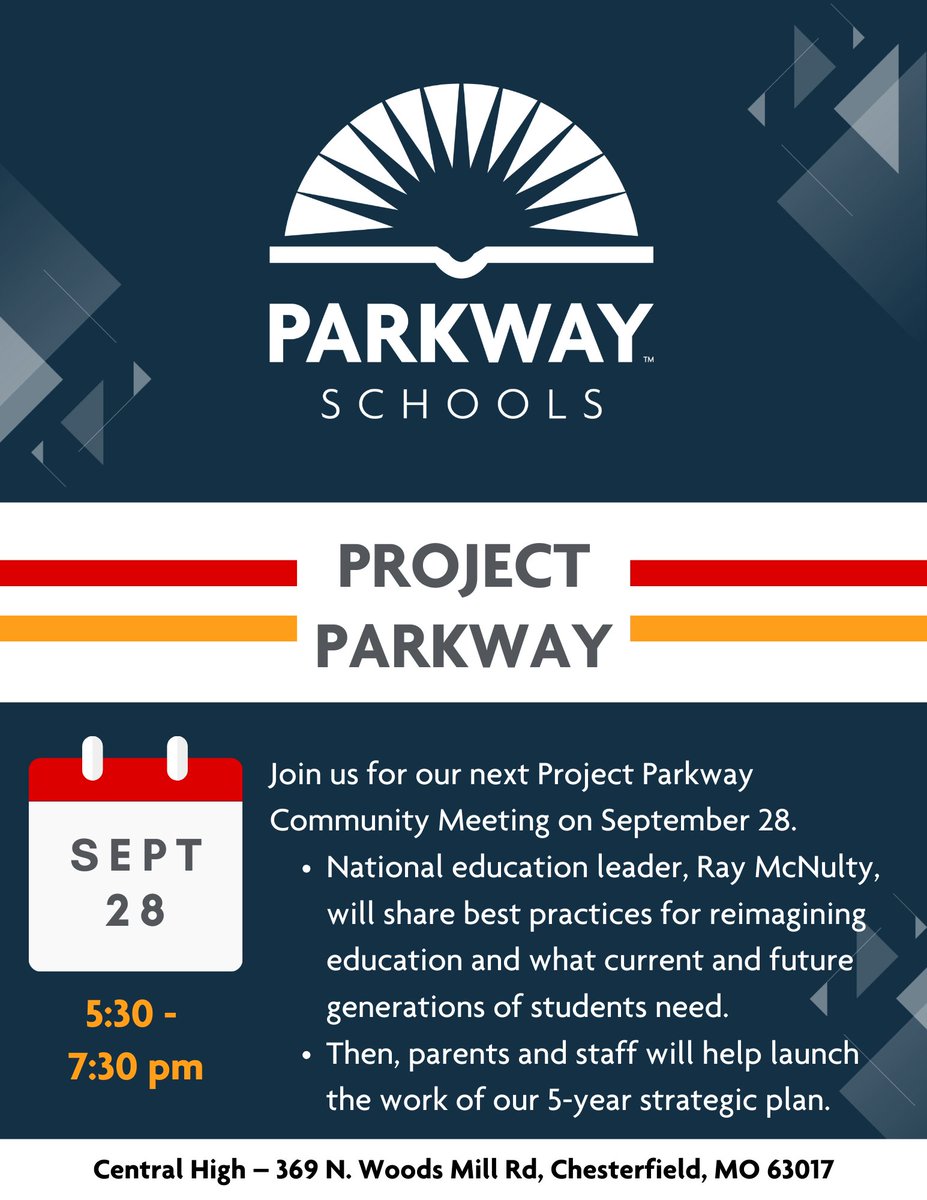 Join us this Thursday from 5:30 to 7:30 at Central High for Project Parkway.

National education leader Ray McNulty will share best practices for reimagining education and what current and future generations of students need.