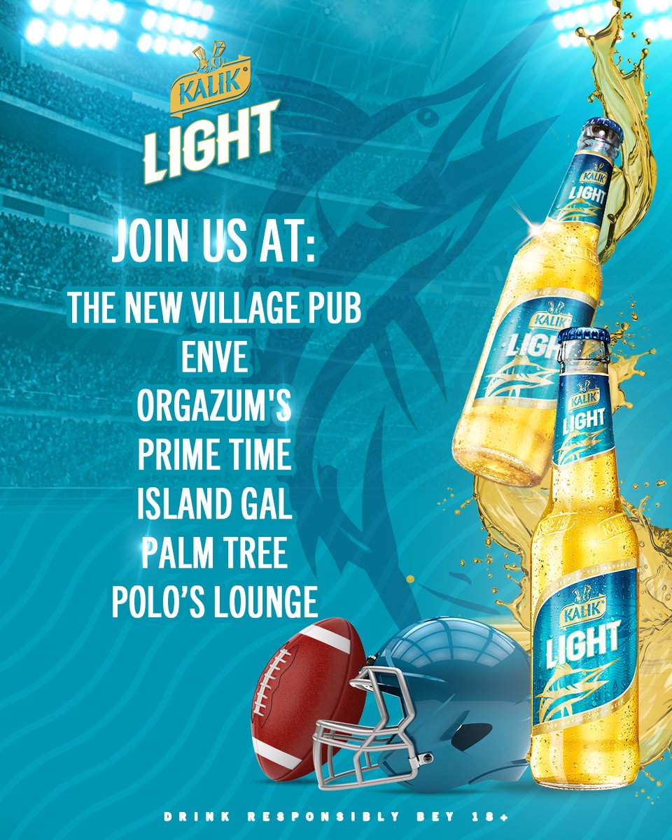 KalikBahamas's tweet photo. Join us for KALIK Light Game Day 🏈 every Sunday to enjoy KALIK Light bucket specials and chances to win prizes every week! https://t.co/3ZKVt1Mkhb