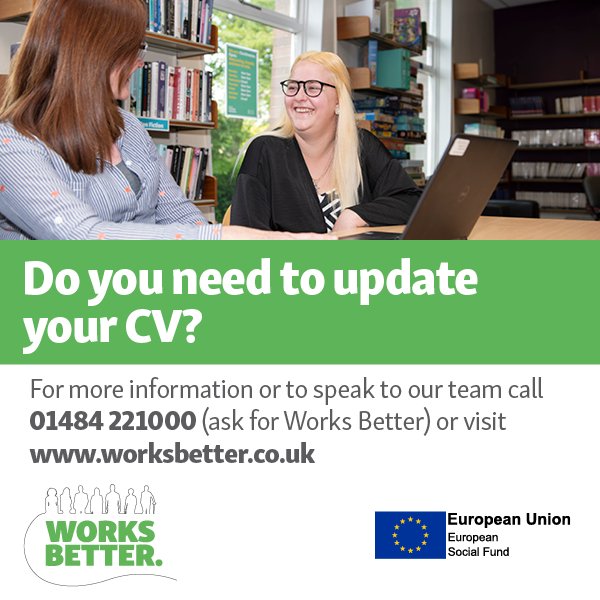 Does your CV need updating? Our @WorksBetterESF team are here to ensure that your CV has everything that employers are looking for!

Find out how we can support you by calling 01484 221000 (ask for Works Better) or visit worksbetter.co.uk

#kirklees #cv #jobsearch
