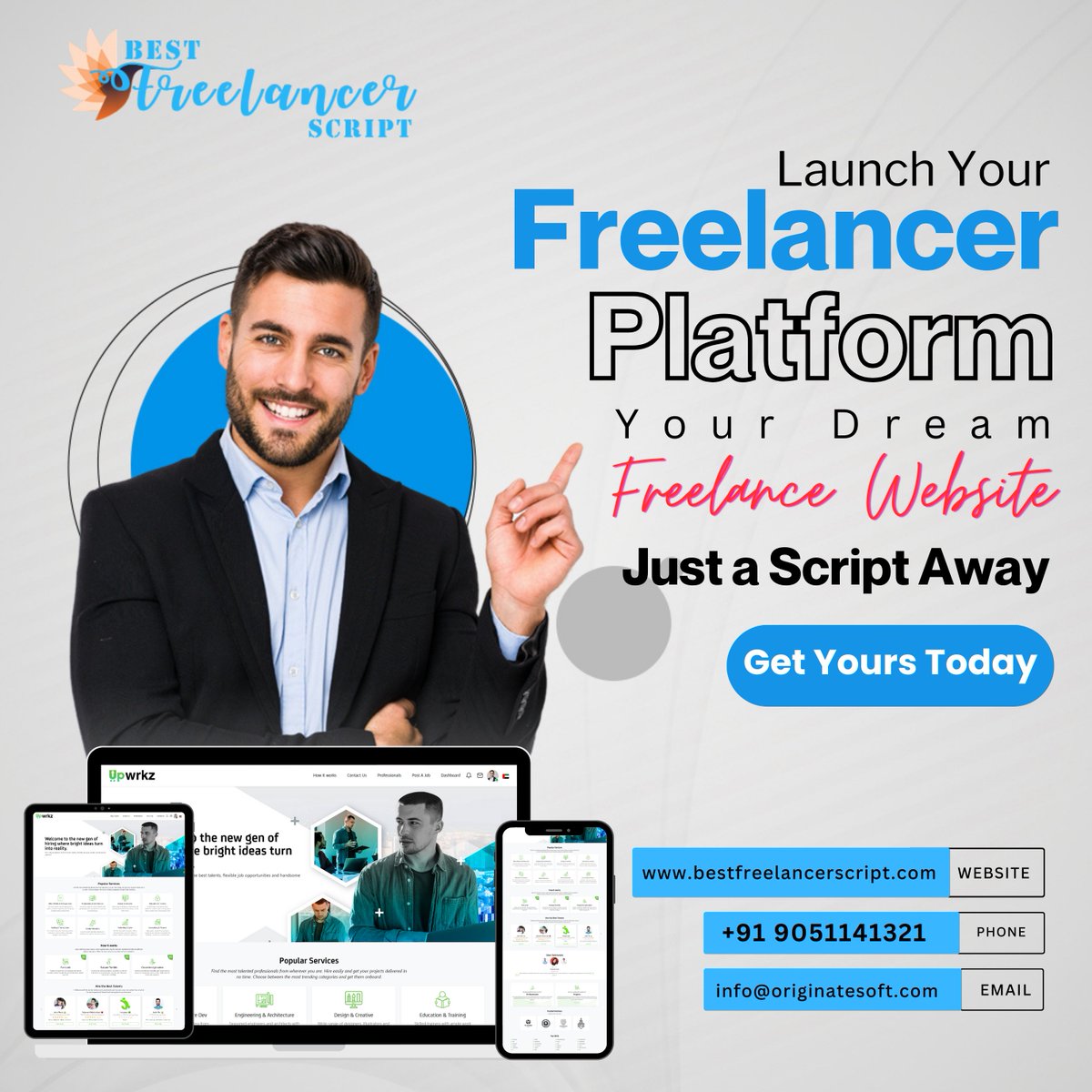 freelancerscrip's tweet image. Start your freelance platform business with a feature-packed & futuristic #Freelancerwebsite!
Implement our #FreelanceScript & create your desired Freelance Website!
For more information, contact us now!
☎️ +91 90511 41321
🌐 bestfreelancerscript.com
📧 info@originatesoft.com