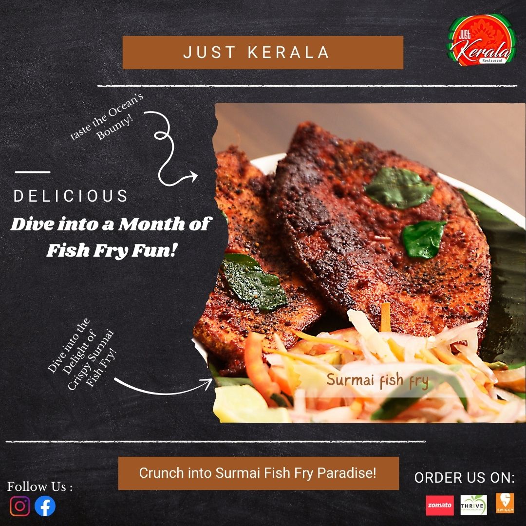 A symphony of spices and the goodness of Surmai - a match made in foodie heaven! 🎵🔥
.
.
.
.
#JustKerala #SurmaiFishFry #SeafoodDelights #CrispyGoodness #FoodieFavorites #FoodieLife
#FlavorfulCreations #FoodPhotography #SizzlingSpices #TastyTreats #CulinaryArt #SpiceParadise