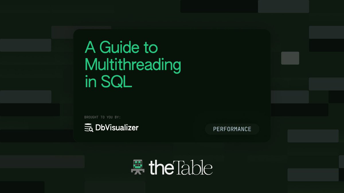 dbvisualizer's tweet image. Multithreading in SQL: Unleash the power of parallel processing in our article by Ochuko Onojakpor 🚀 

#Multithreading #SQLPerformance
dbvis.com/thetable/a-gui…