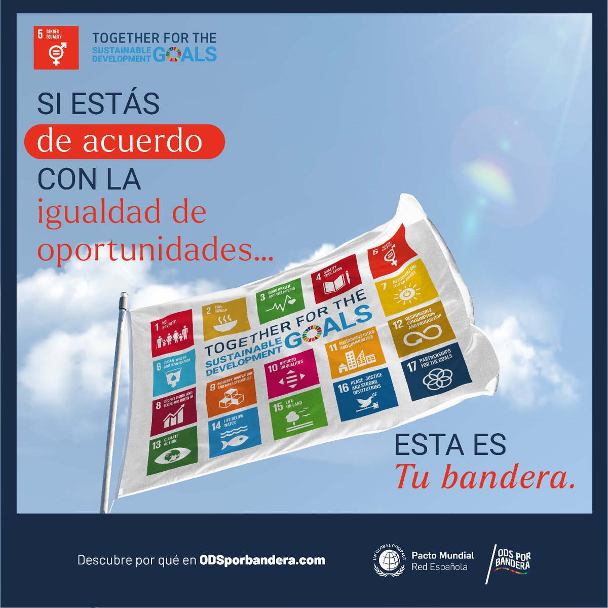 En FEMEPA estamos de acuerdo LA IGUALDAD DE OPORTUNIDADES y por ello nos unimos a @PactoMundial en la celebración del 8º aniversario de la Agenda 2030.

Ondeamos así los #ODSporBandera para reafirmar nuestro compromiso con el ODS 5 IGUALDAD DE OPORTUNIDADES 

#TogetherForTheSDGs