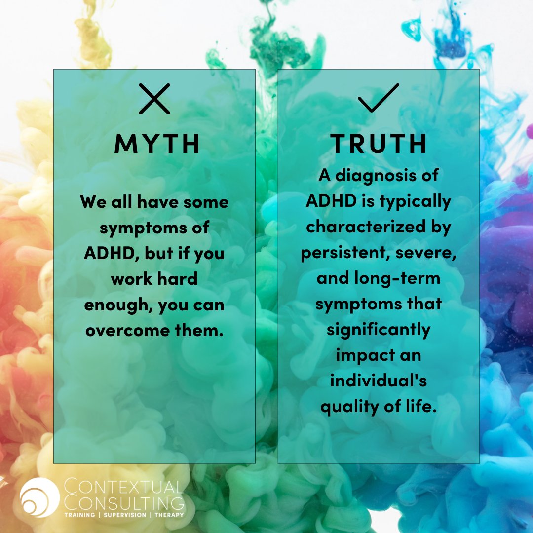 contextconsult's tweet photo. ADHD myths vs truths  
ADHD isn't just occasional symptoms that can be overcome with hard work. It's a condition with persistent, severe symptoms that impact various aspects of life.  Check out our latest blog post for valuable insights. 
https://t.co/YkWGtJPo5F 

#ADHDawareness https://t.co/nPD05eotRc