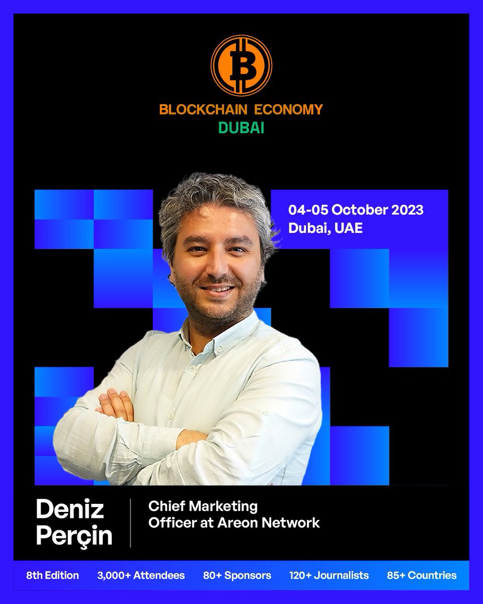 Meet <a href="/percin_deniz/">Deniz Perçin</a> Chief Marketing Officer at @AreonNetwork on #BESUMMIT Dubai 2023 Stage ⚡️

Are You ready for the drill in Dubai that's just 7️⃣ days away? 🇦🇪
 
It's happening! Prominent names in the crypto industry are already headed for the Blockchain Economy Dubai Summit.