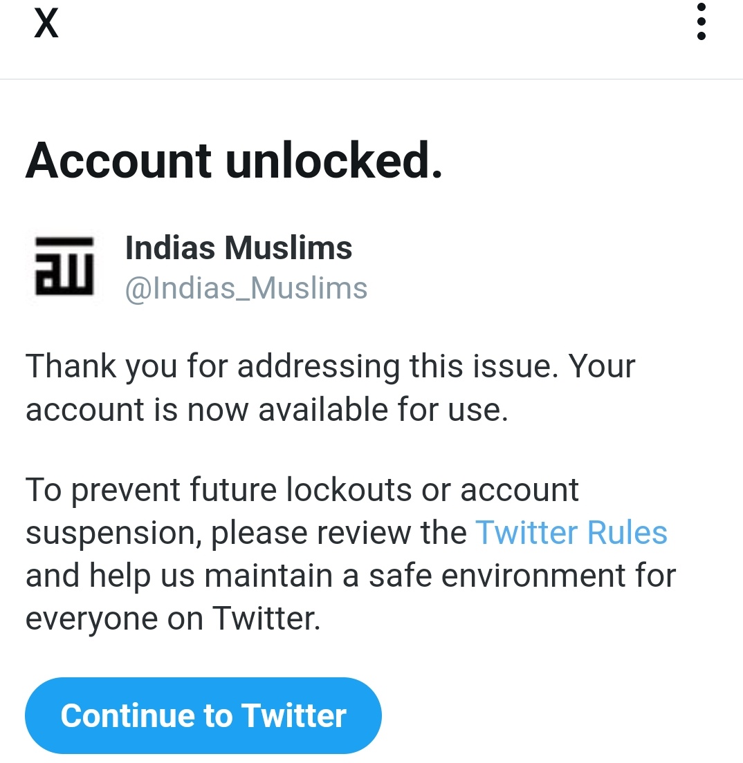 अस सलाम अलैकुम

लगता है हमारी भारतीय मुसलमानो को एकजुट करने की मुहिम कुछ लोगों को पसंद नही आई!

12 घंटे तक हमारा अकाउंट लॉक हुआ था. फॉलोइंग 0 हो गई थी!

फॉलोवर्स पाने के लिए इस ट्वीट पर अपना हैंडल कमेंट करे! जो रीट्वीट और लाइक करे उनको सभी फॉलो करे!

#IndiasMuslims #IndianMuslims