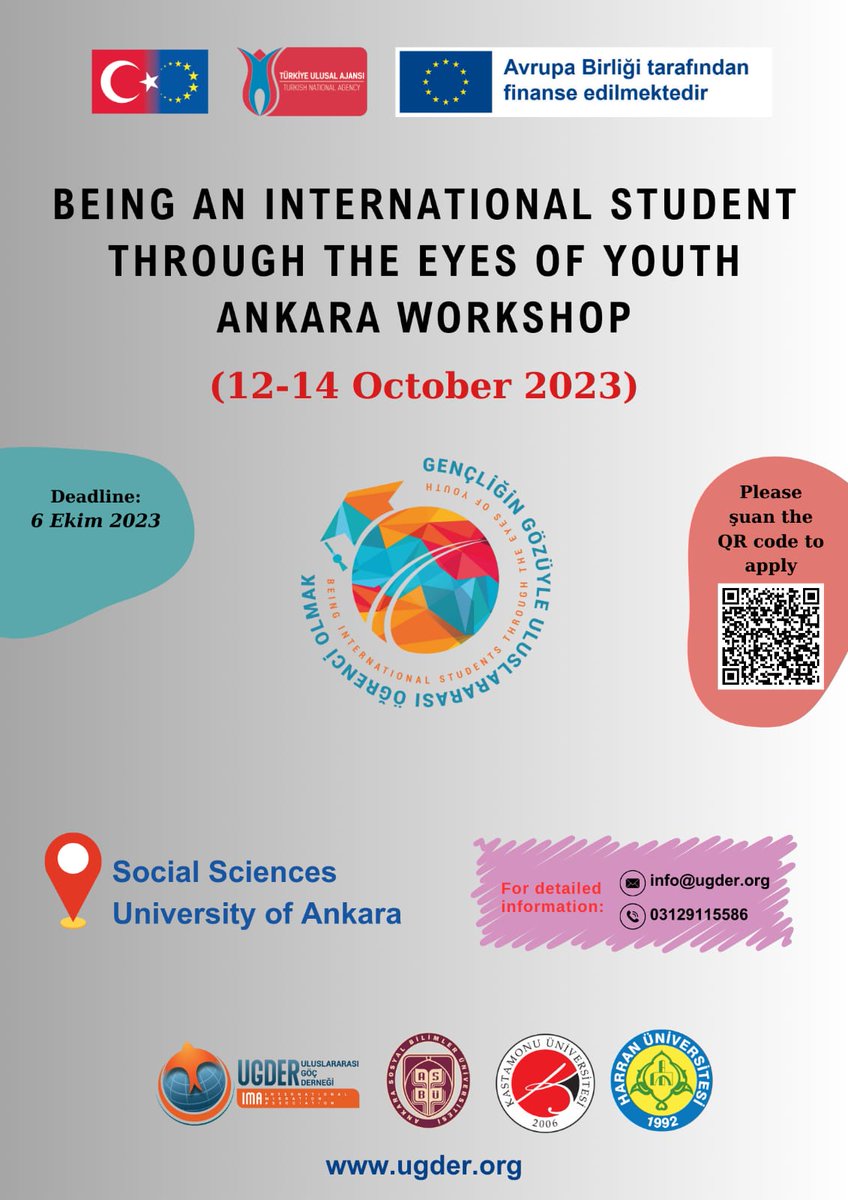 "Gençliğin Gözüyle Uluslararası Öğrenci Olmak" projesinin ikinci etkinliği olan Ankara Uluslararası Öğrenci Olmak Çalıştayı, 12-14 Ekim 2023 tarihleri arasında ASBÜ'de düzenlenecektir.

Detaylar için: asbu.edu.tr/tr/node/2484