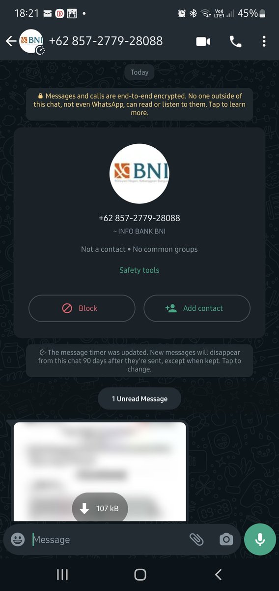 dmulyawan's tweet photo. Tolong @BNI @BNICustomerCare dicek WA berikut ini apa betul? Sudah diblok dari aplikasi tetap muncul dengan nomor yg lain.. Mencurigakan.. https://t.co/xKxlHlhxA6