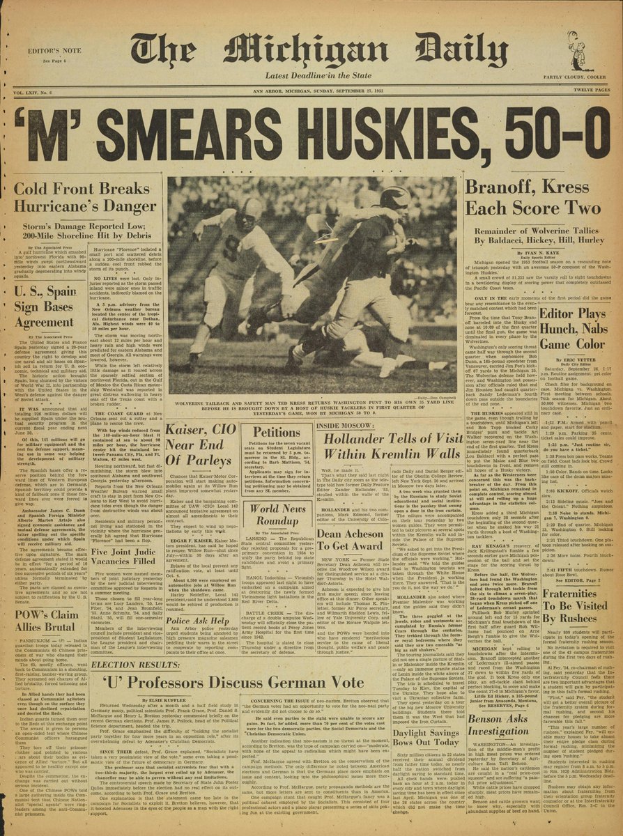 theblockm's tweet photo. #TodayInMichiganHistory: On this day 70 years ago, @UMichFootball dominated @UW_Football in their first-ever meeting. The Huskies will join the @bigten in 2024. https://t.co/KZO570DR8U