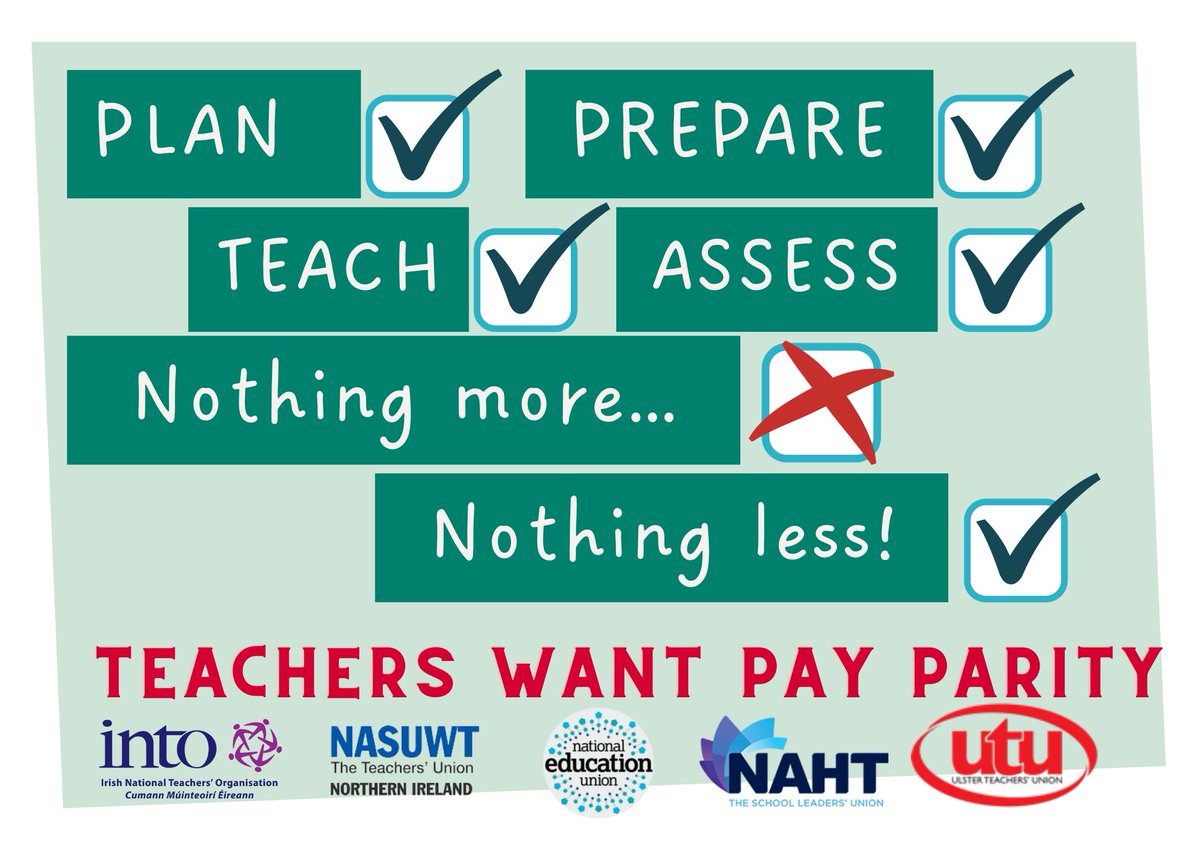 INTO_NI's tweet photo. Teachers will be: Teaching per curriculum guidelines. Planning, preparing &amp; delivering lessons. Encouraging pupil participation in class &amp; other school activities. NITC asks all teachers &amp; School Leaders to stick to the ASOS instructions.
#TradeUnionTuesday #PayParityInEducation https://t.co/o7xFi1TdJ2