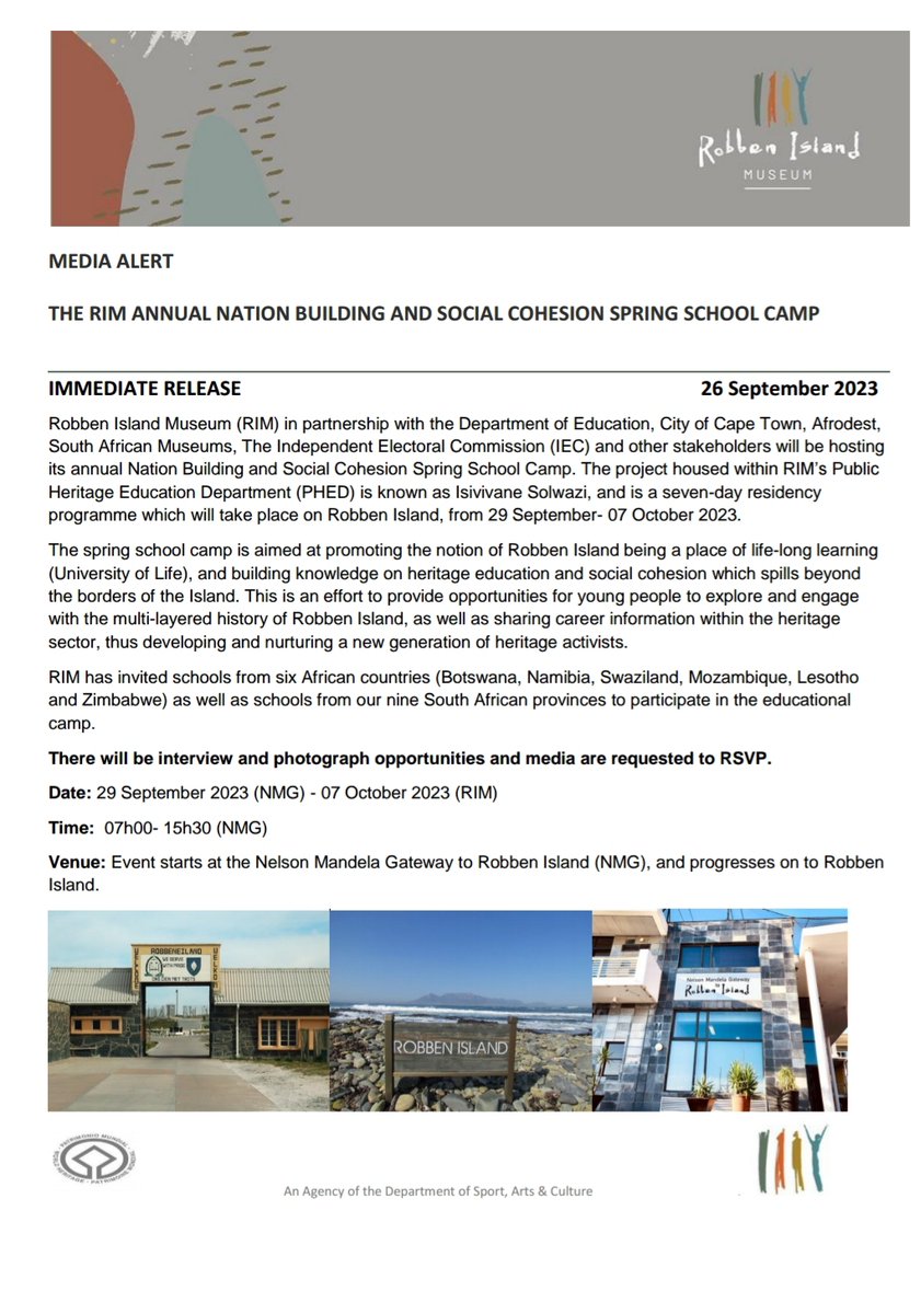 robben_island's tweet image. MEDIA ALERT: THE ROBBEN ISLAND MUSEUM (RIM) SPRING SCHOOL 2023

#springschool2023
#robbenislandmuseum 
#africanconsciousness