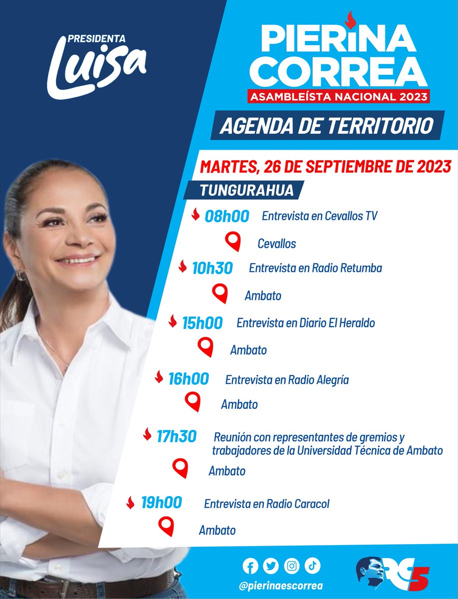 #PierinaAsambleísta | Comparto con ustedes la agenda de actividades que cumpliré hoy en #Tungurahua. 

#PorElBienDeTodos