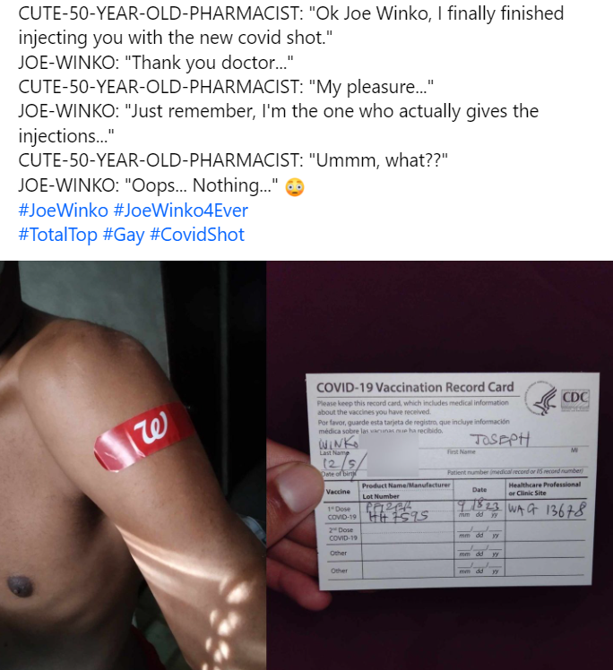 JoeWinkoOFCL's tweet photo. #JoeWinko #JoeWinko4Ever #CovidVaccine #CovidVariant #Gay #TotalTop #CutePharmacist #GayTop #DMsOpen #SingleGayGuy #GayMaster https://t.co/GAlZOTml0a