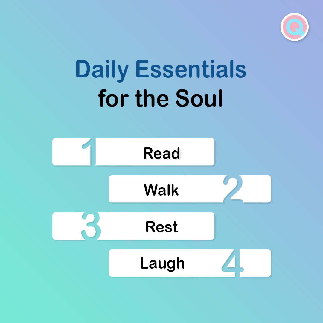 thisisqvesty's tweet image. Your daily soul-soothing essentials:  📖 Read 🚶‍♂️ Walk 😴 Rest 😂 Laugh  Still, life is getting too hectic? Don’t worry! 
 visit: qvesty.com 🌟

  #doers #qvesty #Hasslefreescheduling #Securepayments #service