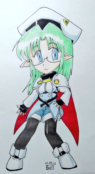 にれ ななきさん()さんちのエネミアさん。前から気になってたので。緑髪・眼鏡・タイ…こうやってバレていくンゴねぇ…( 