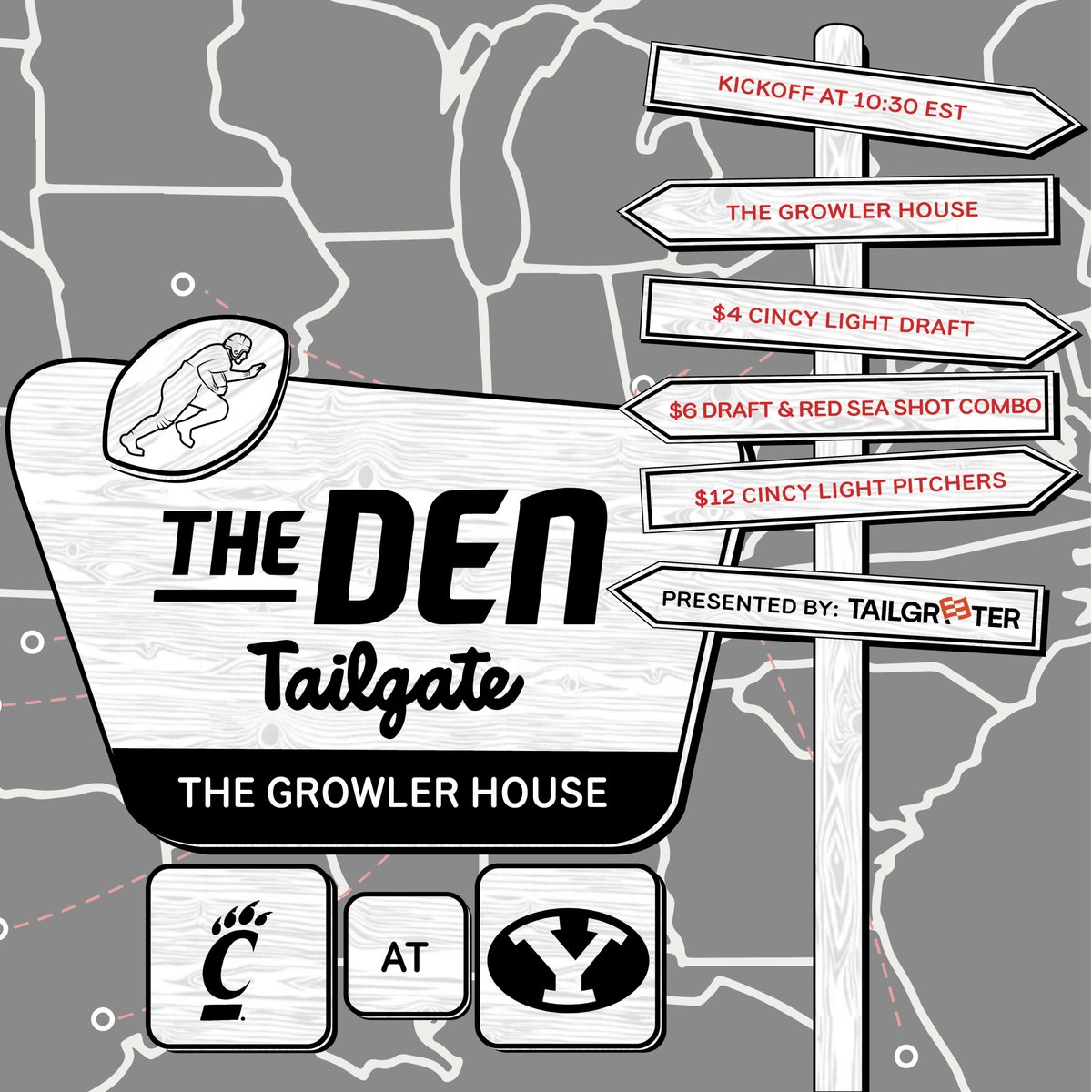 TheDenUC's tweet photo. It's going to be a late one, but come out to @TheGrowlerHouse on Friday night for the #Bearcats game. Check out these drink specials! https://t.co/Gface2IcpK