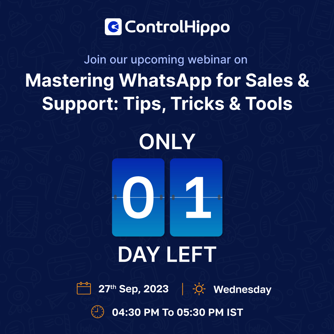 controlhippo's tweet image. Just 2 days left until our highly anticipated webinar on “Mastering WhatsApp for Sales and Support: Tips, Tricks, and Tools” begins!  

Registration Link: us06web.zoom.us/webinar/regist…