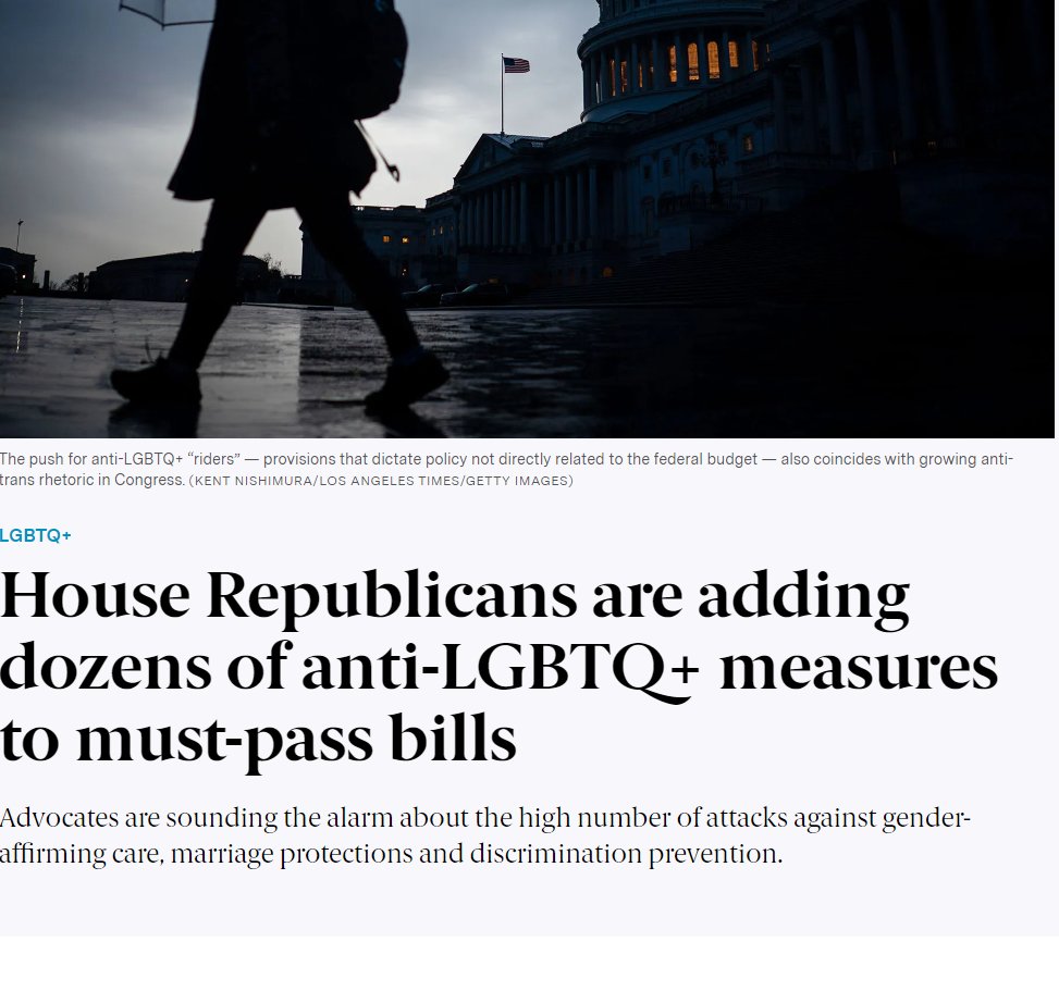 A reminder that Republicans hate trans people so much that they're willing to shut down the government over it.

When the government shuts down, know that it's happening in part because Republicans want anti-trans policies in their budget bill and have declared this a "red line."