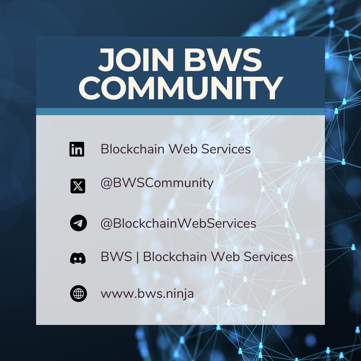 BWSCommunity's tweet image. 🚀 Excited to invite you to the dynamic world of blockchain!

💎Join our vibrant BWS community, where innovation meets collaboration. Let&apos;s shape the future together! 

💡Follow us and dive into the blockchain realm. 

🔗linktr.ee/blockchainwebs…

#BWSCommunity
#BlockchainStartup