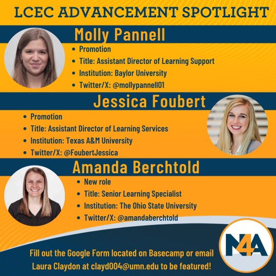 N4A_Academics's tweet image. Another Advancement Spotlight is here!

It is always great to see that there is room for growth in this field through both promotions and new roles. Congrats to all three of these wonderful LS!