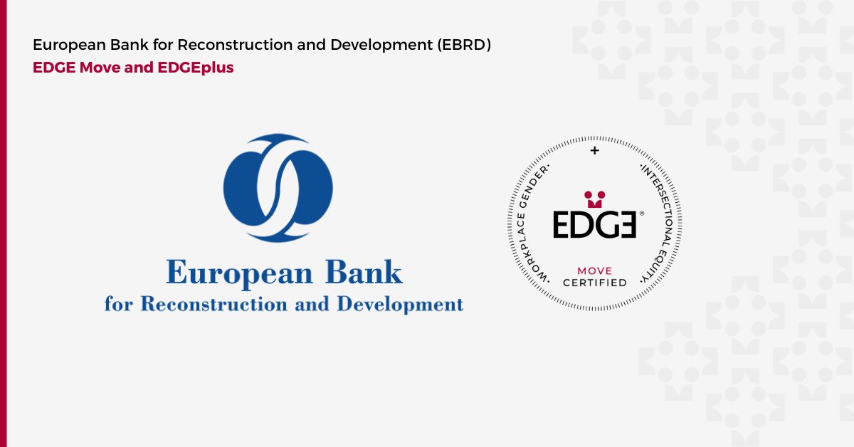 EBRD's tweet photo. Proud to achieve EDGE Move Recertification and EDGEplus Certification @EDGE_CERT, demonstrating our dedication to gender equity and broader diversity issues.
Learn more about our #EDGECertification commitment here: https://t.co/uejK5txVmp https://t.co/cY9Ew0sf6H