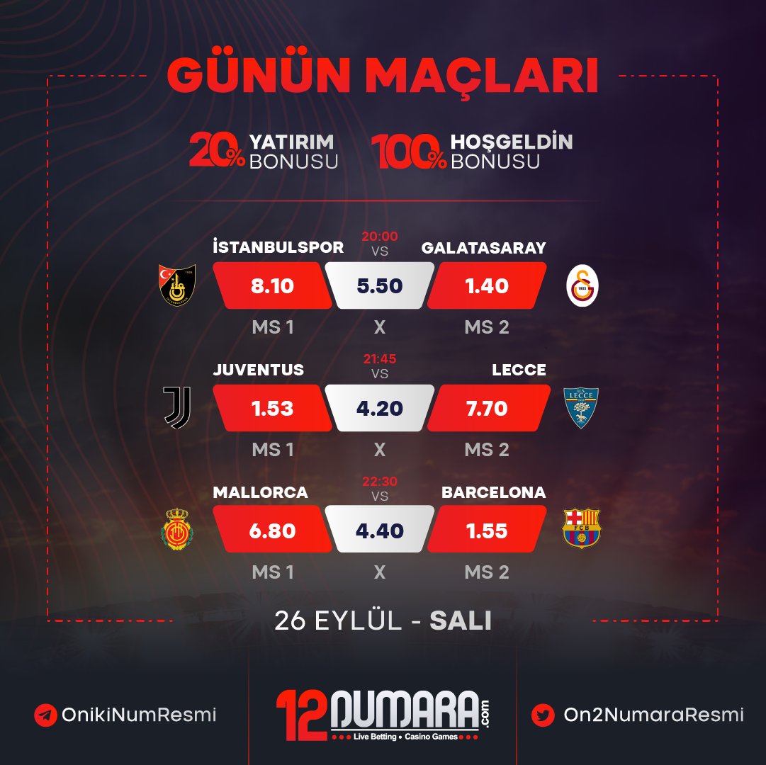 on2numararesmi's tweet photo. 🚀 Günün Karşılaşmaları En Yüksek Oranlarla  #Onikinumara'da! 

➡️ En yüksek oranlarla hızlı ve güvenli bahsin keyfini sür 

✅  Hemen Bahis Al 👉 https://t.co/Edo8y5wHb4 https://t.co/kaDzfoICsi