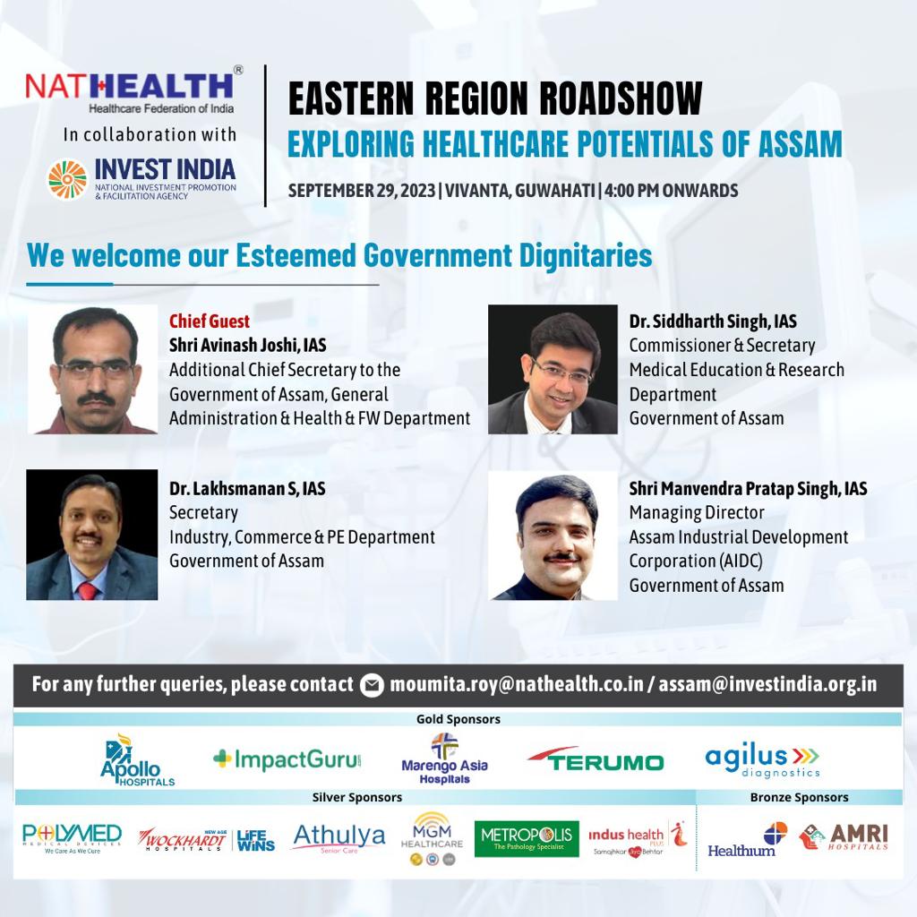 nathealthindia's tweet photo. To make healthcare accessible &amp; affordable for all NATHEALTH in collaboration with @investindia brings to you the #EasternRegionRoadshow, a forum for public &amp; pvt. stakeholders to come together &amp; discuss the way forward for the region. Register now!
https://t.co/m8yjTphoAe https://t.co/KxoXxim0qx