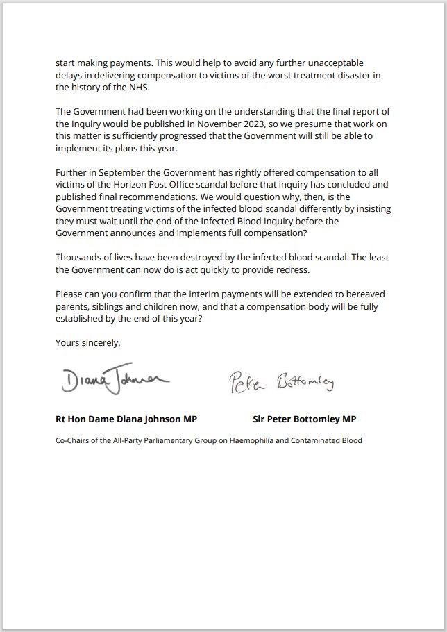 💬 “Thousands of lives have been destroyed by the infected blood scandal. The Government must act now to provide redress.' There cannot be more delays to compensation. ✉ Read the letter sent by myself and @PBottomleyMP to Paymaster General @JeremyMQuin 👇