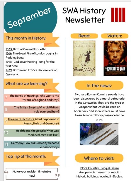 Please take a look at our Geography &amp; History Newsletters, these are also on our Academy website and can be found in the 'Student Life' section under 'Subject Resources'.