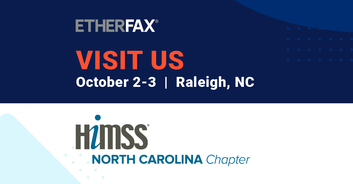 #etherFAX is looking forward to attending the @nchimss Conference on October 2-3. If you'll be joining, be sure to say hi 👋 to our team! View all our upcoming events here: buff.ly/3XRQjWV #HIMSS