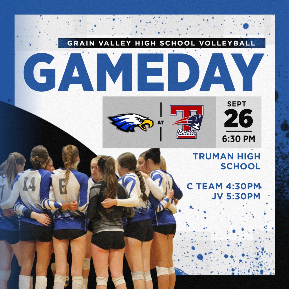 GVHS_Volleyball's tweet photo. Follow your Lady Eagle Volleyball Team on the road to Truman High School tonight to face the Patriots.
📢Game Times have changed for JV and Varsity‼️
⭐️C Team is at 4:30pm
➡️JV at 5:30pm
➡️Varsity 6:30pm
All matches played in the Main Gym.
#OneValley #GVVB https://t.co/eD9nyg49jr